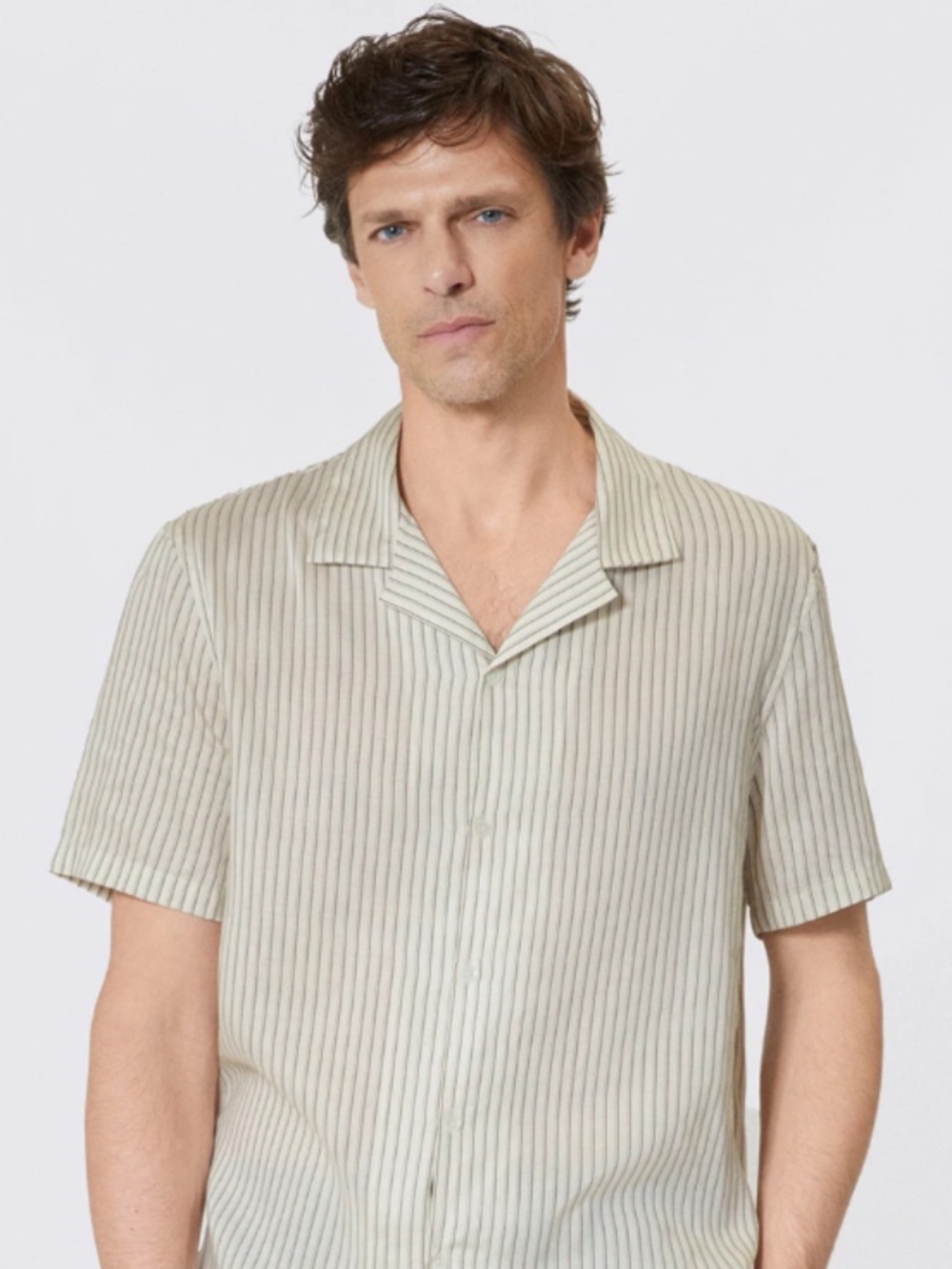 The Kooples Paris Green & White Striped Short Sleeve Camp Shirt 100% Cotton | M